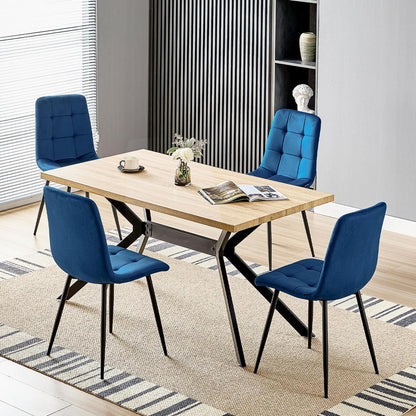Esstisch Set mit 4 Samtstühlen – 140x80cm Holz Küchentisch