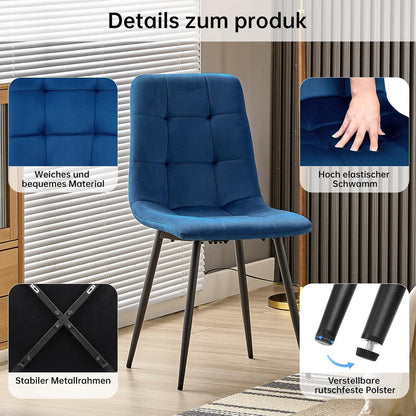 Esstisch Set mit 4 Samtstühlen – 140x80cm Holz Küchentisch