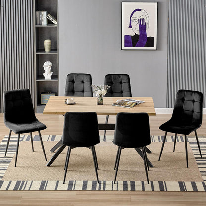 Esstisch mit 6 Samtstühlen – Helles Holz 140x80cm