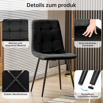 Esstisch mit 6 Samtstühlen – Helles Holz 140x80cm