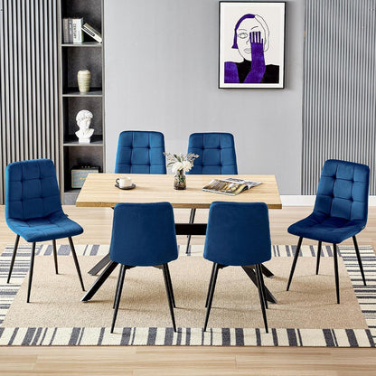 Esstisch Set mit 6 Samtstühlen – Helles Holz 140x80cm