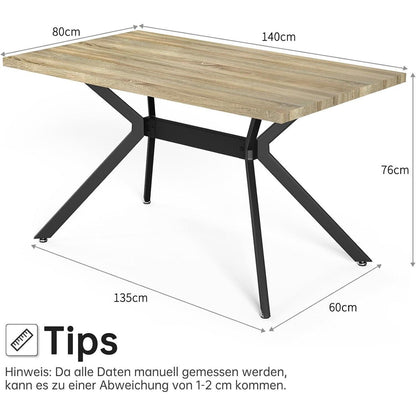 Esstisch Set mit 6 Samtstühlen – Helles Holz 140x80cm