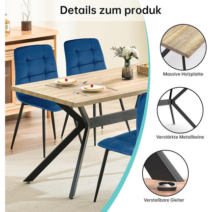 Esstisch Set mit 6 Samtstühlen – Helles Holz 140x80cm