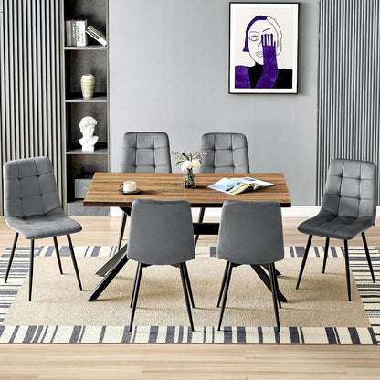 Esstisch Set Dunkelgrau & Dunkelholz | 140x80cm mit 6 Stühlen