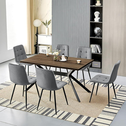 Esstisch Set Dunkelgrau & Dunkelholz | 140x80cm mit 6 Stühlen