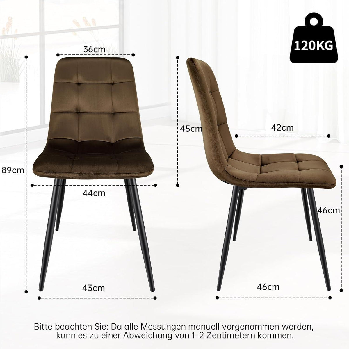 Esstisch Set mit 4 Samtstühlen – Helles Holz 140x80cm
