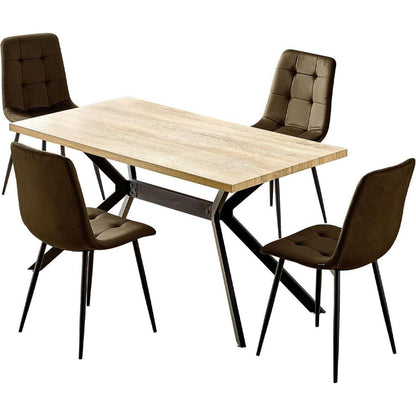 Esstisch Set mit 4 Samtstühlen – Helles Holz 140x80cm