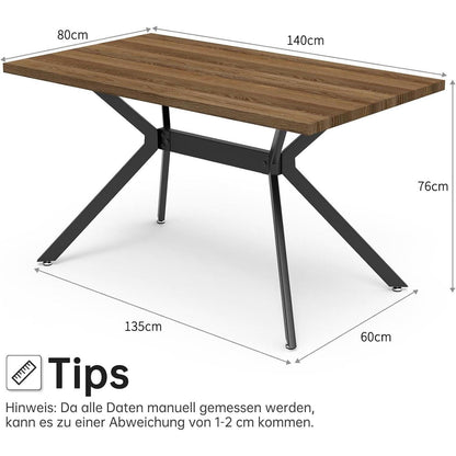 Esstisch Set Dunkelholz mit 4 Samtstühlen 140x80cm