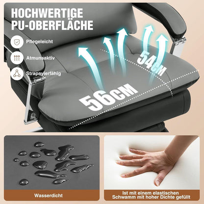 Ergonomischer Bürostuhl mit Fußstütze & Lendenwirbelstütze, Grau