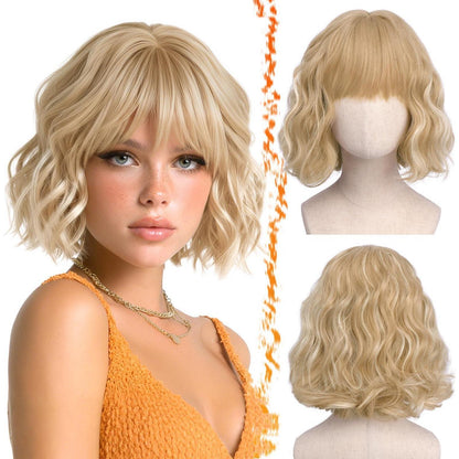 Kurze gewellte Blond Perücke mit Pony – French Bob 30cm