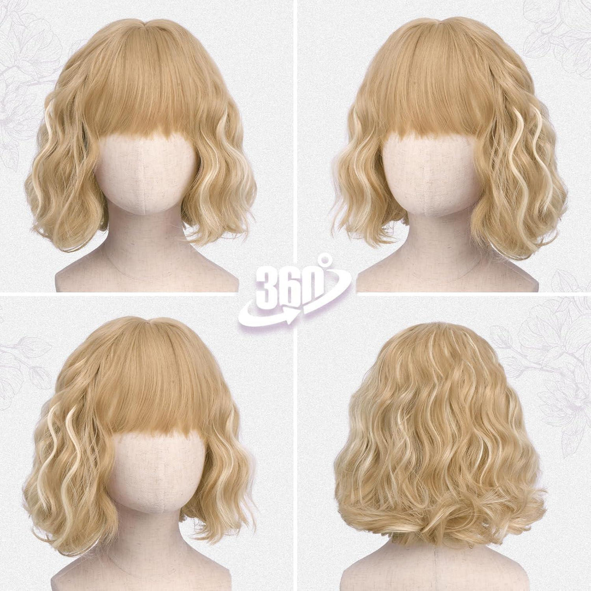 Kurze gewellte Blond Perücke mit Pony – French Bob 30cm