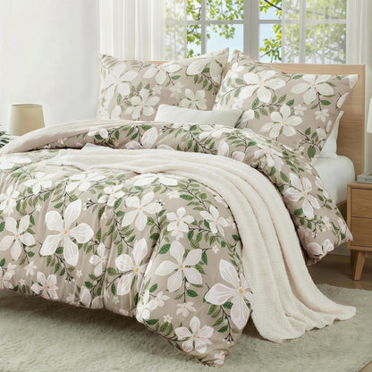 Blumen Bettwäsche Set 200x200 cm Beige Mikrofaser