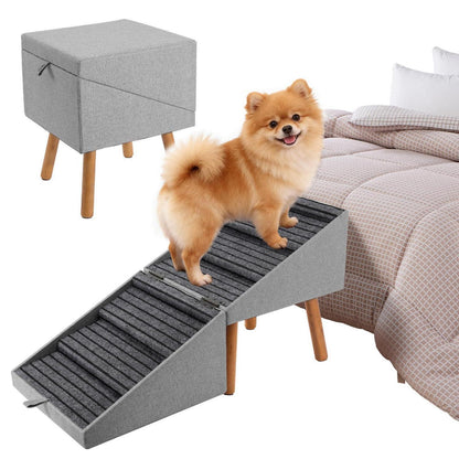 Hunde Treppe 6 Stufen – Klappbar & Ottoman Design (Hellgrau)