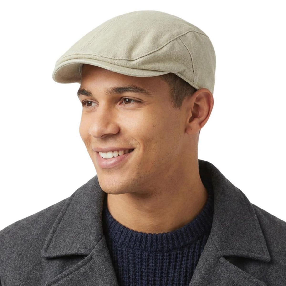Vintage Herren Schiebermütze aus Baumwolle – Beige Flatcap