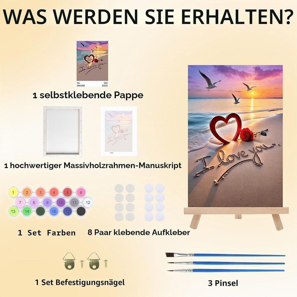 Malen nach Zahlen Valentinstag Blume mit Rahmen 20x30cm