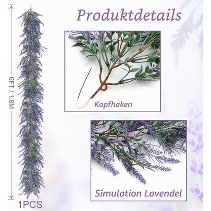 Lavendel Girlande 1,8m | Künstliche Lila Blumen Deko für Hochzeit & Garten