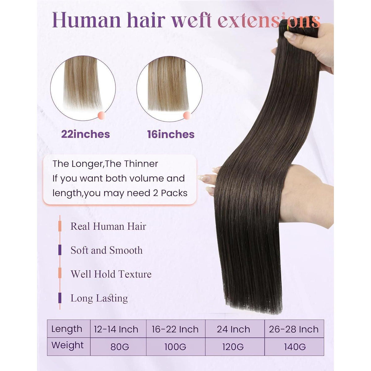 Echthaar Tressen Braun – Sew-in Haarverlängerung 35cm