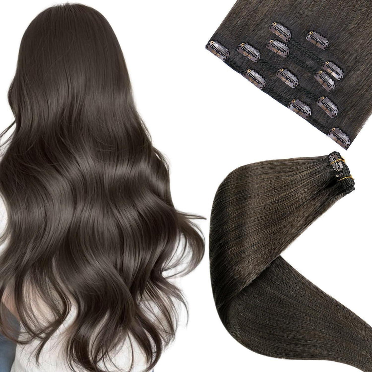Echthaar Clip-In Extensions Braun – Voller Kopf 45cm