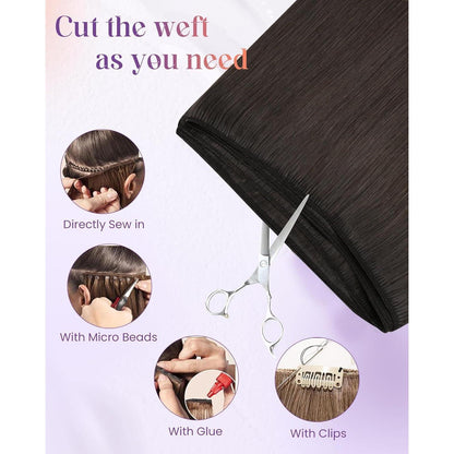 Echthaar Tressen Braun 50cm - Natürliche Weft Extensions