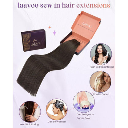 Echthaar Tressen Braun 50cm - Natürliche Weft Extensions