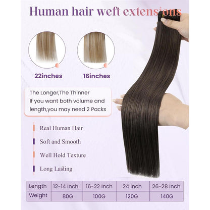 Echthaar Tressen Braun 50cm - Natürliche Weft Extensions