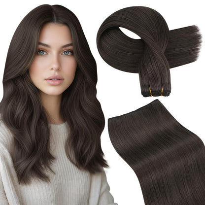 Echthaar Tressen Mokka Braun – Remy Haare 45cm, 100g