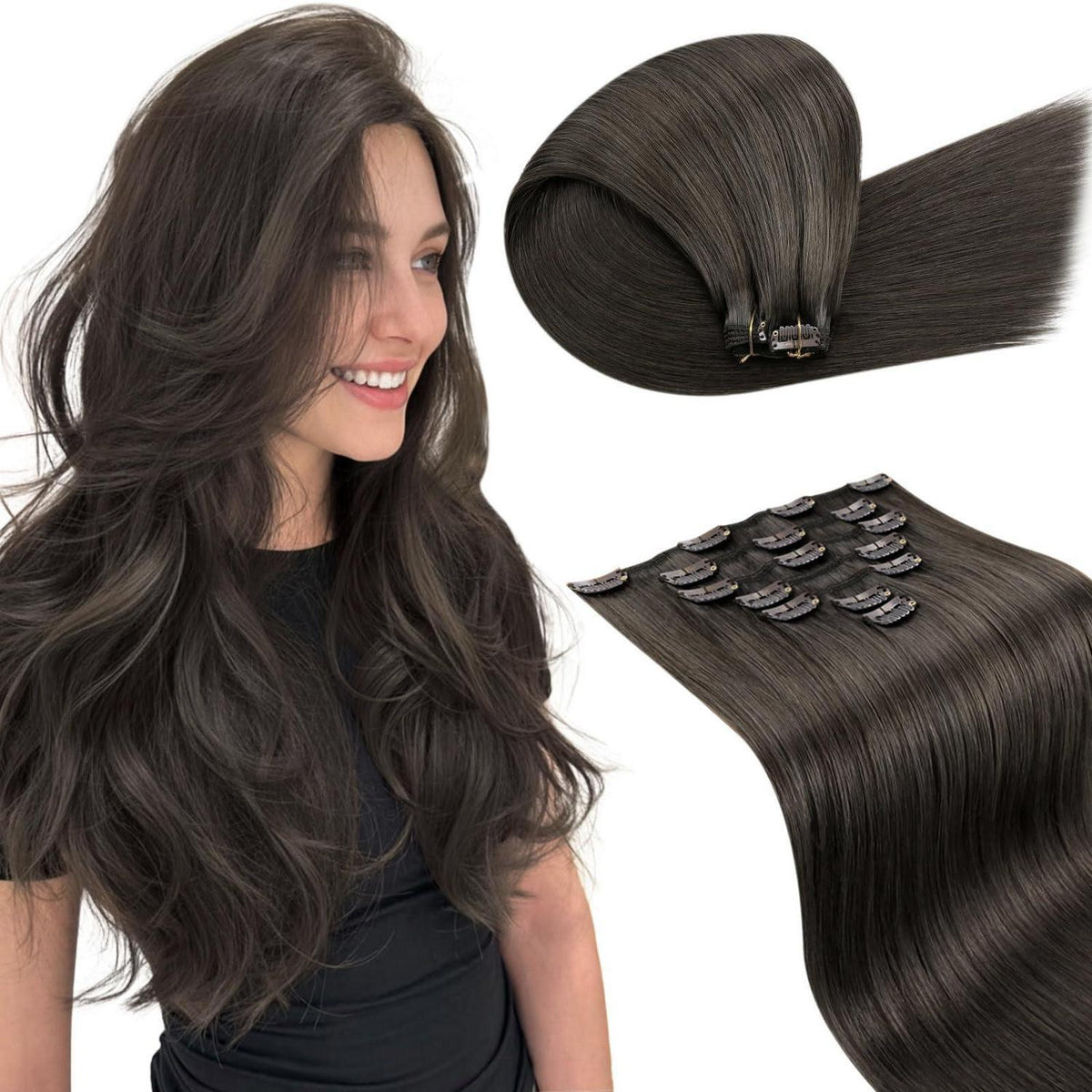 Echthaar Clip-Ins Mokka Braun 55cm - 7 Stück