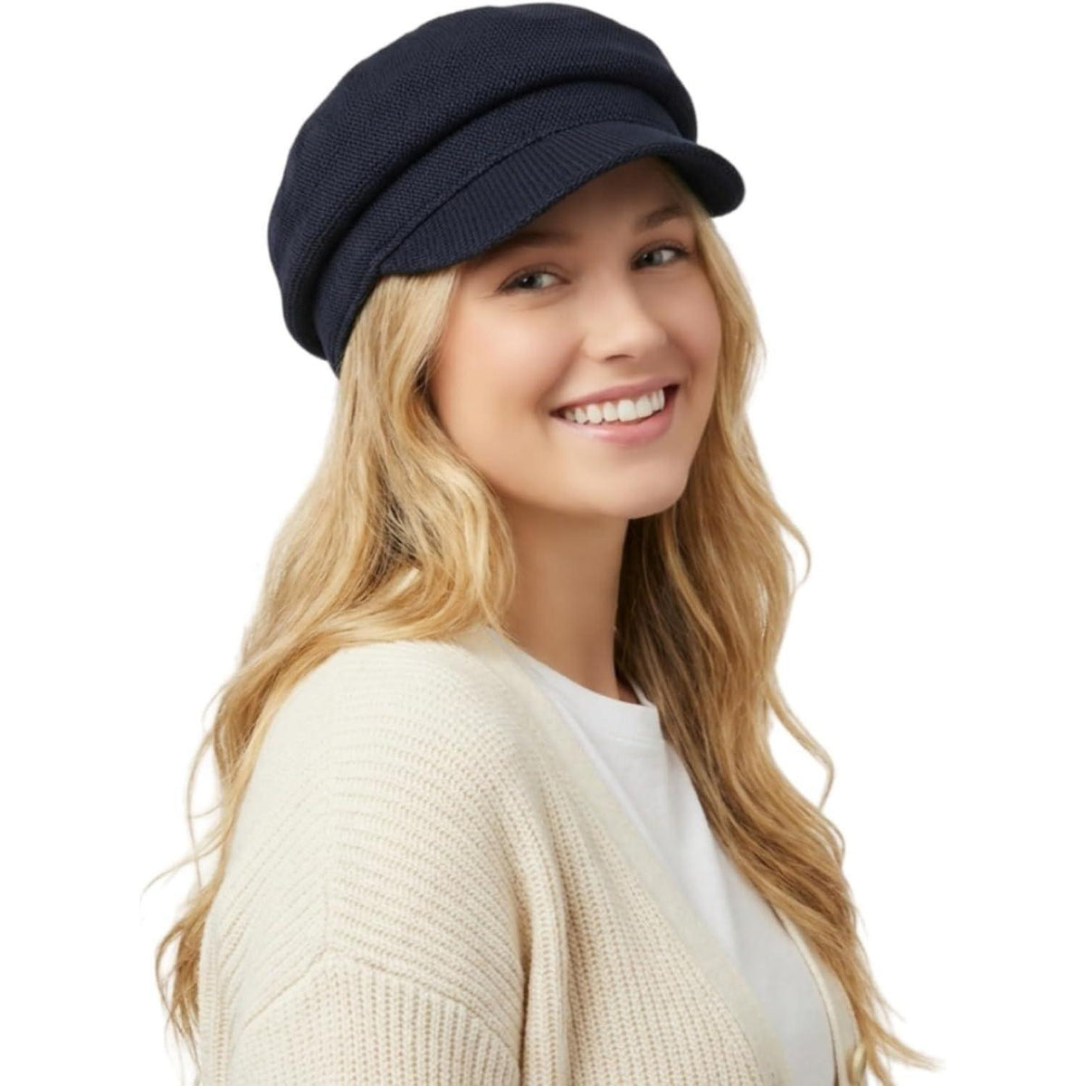 Damen Schirmmütze Leinenimitat Flat Top Cap Schwarz