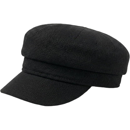 Damen Schirmmütze Leinenimitat Flat Top Cap Schwarz