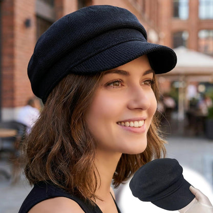 Damen Schirmmütze Leinenimitat Flat Top Cap Schwarz