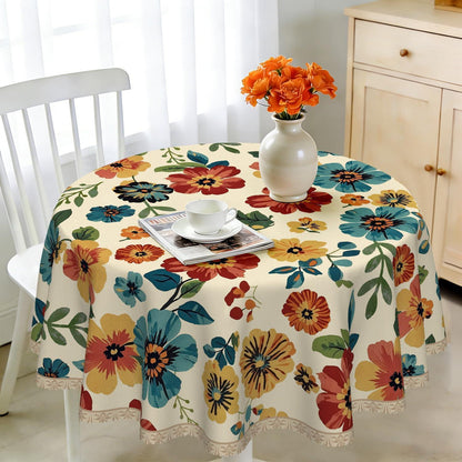 Runde Tischdecke 140 cm Vintage Wildblume | Wetterfest & Abwaschbar
