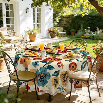 Runde Tischdecke 140 cm Vintage Wildblume | Wetterfest & Abwaschbar