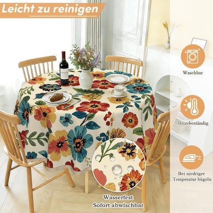 Runde Tischdecke 140 cm Vintage Wildblume | Wetterfest & Abwaschbar