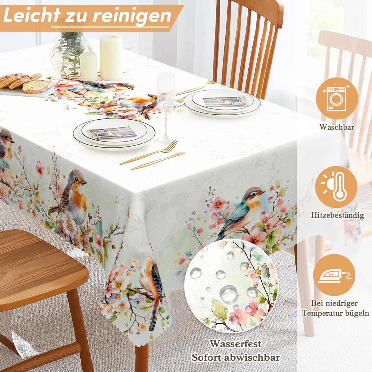 Wetterfeste Tischdecke Rechteckig – Aquarellvogel Muster 140x200 cm
