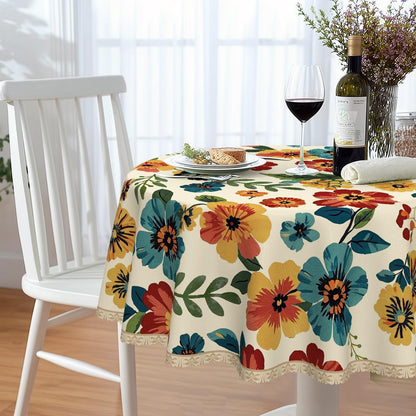 Runde Tischdecke 160 cm – Wetterfest & Vintage Wildblume