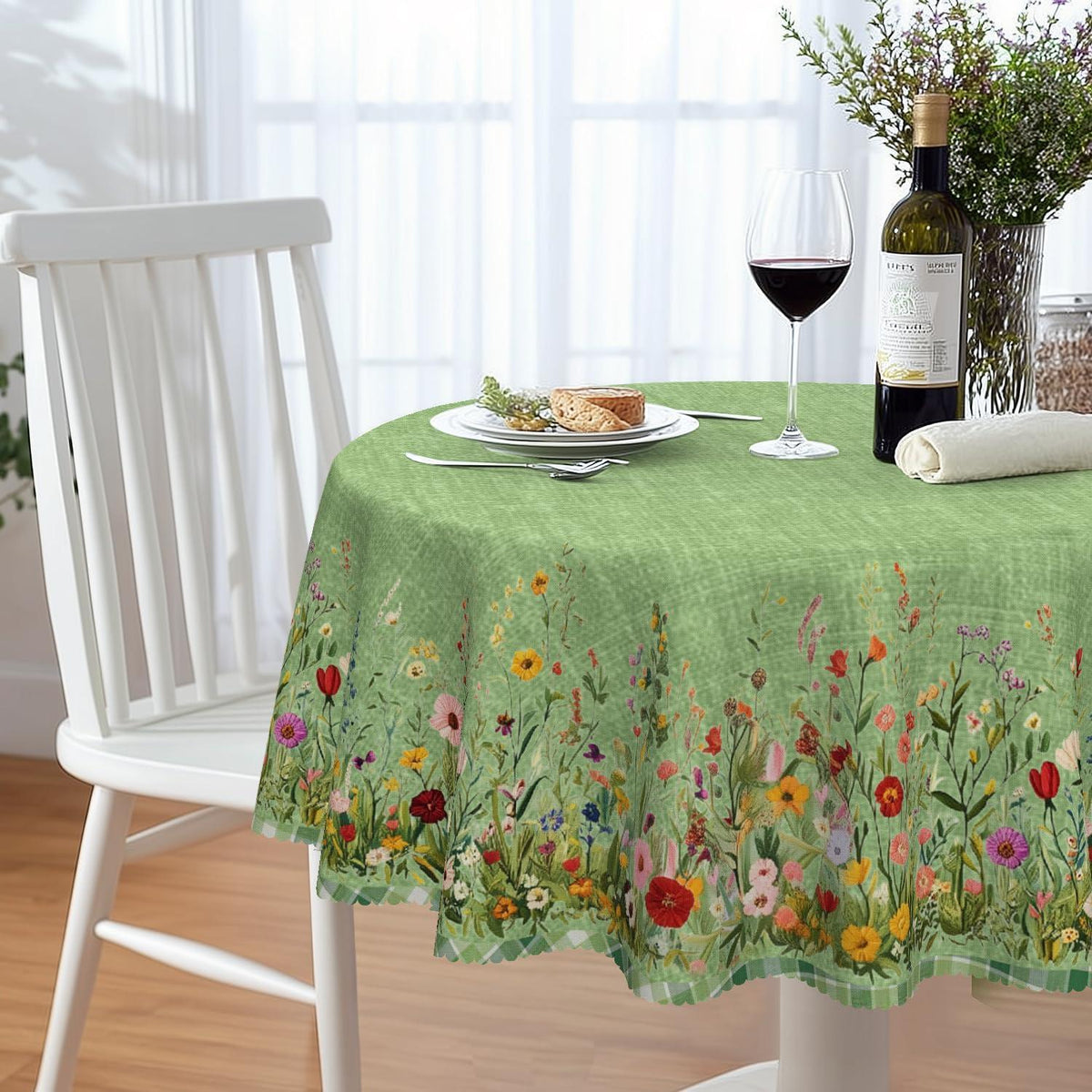 Runde Tischdecke 140 cm – Wetterfest & Grün Blumenmuster