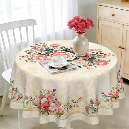 Runde Tischdecke 140 cm Rosenmuster | Wetterfest & Abwaschbar