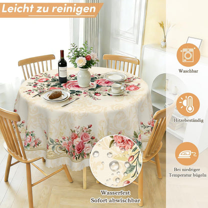 Runde Tischdecke 140 cm Rosenmuster | Wetterfest & Abwaschbar