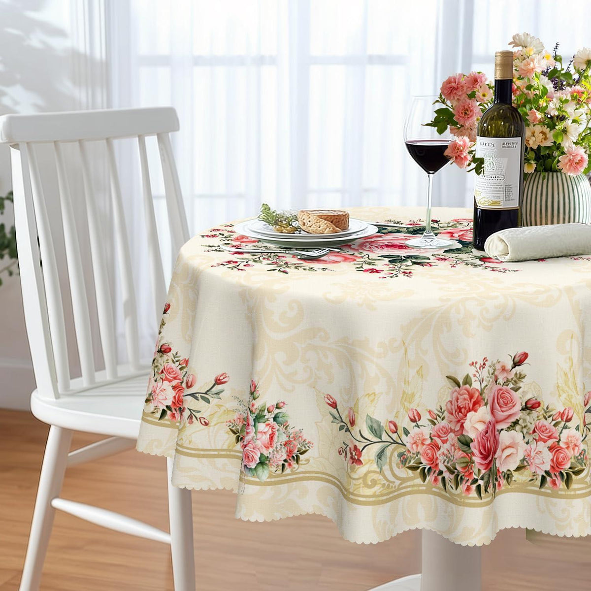 Runde Tischdecke 140 cm Rosenmuster | Wetterfest & Abwaschbar