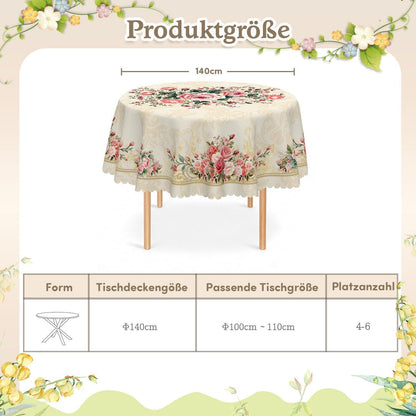 Runde Tischdecke 140 cm Rosenmuster | Wetterfest & Abwaschbar