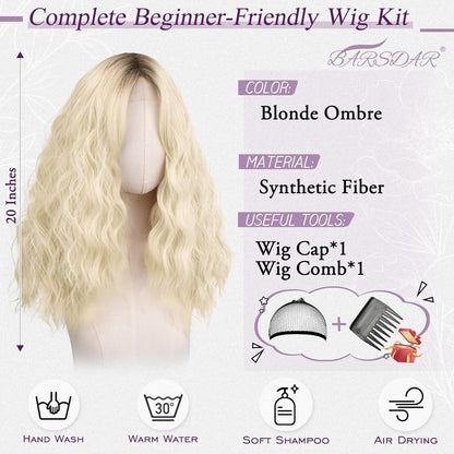 Blond Ombre Welle Perücke mit Pony – 50cm Synthetik Perücke