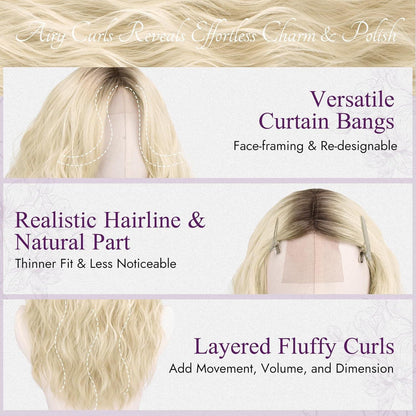 Blond Ombre Welle Perücke mit Pony – 50cm Synthetik Perücke