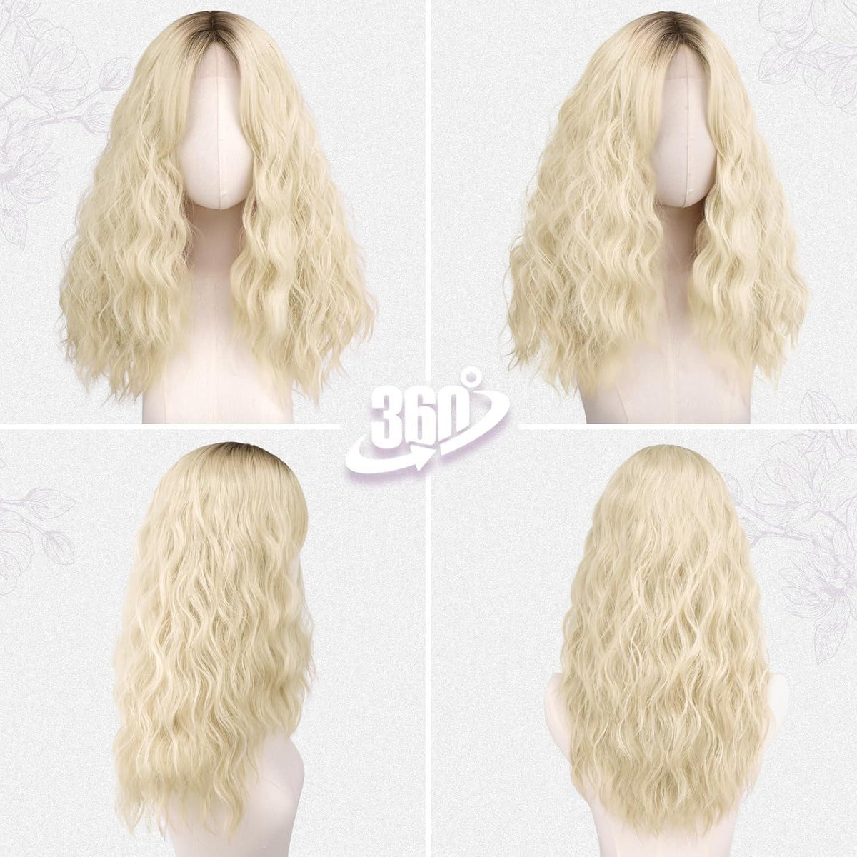 Blond Ombre Welle Perücke mit Pony – 50cm Synthetik Perücke