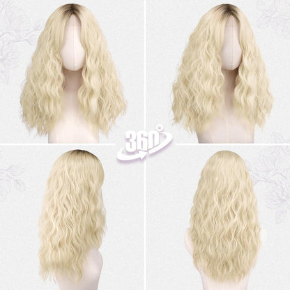 Blond Ombre Welle Perücke mit Pony – 50cm Synthetik Perücke
