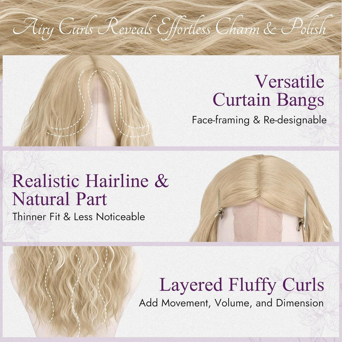 Blond Highlight Welle Perücke – Mittel Lang, 50cm, Synthetisch