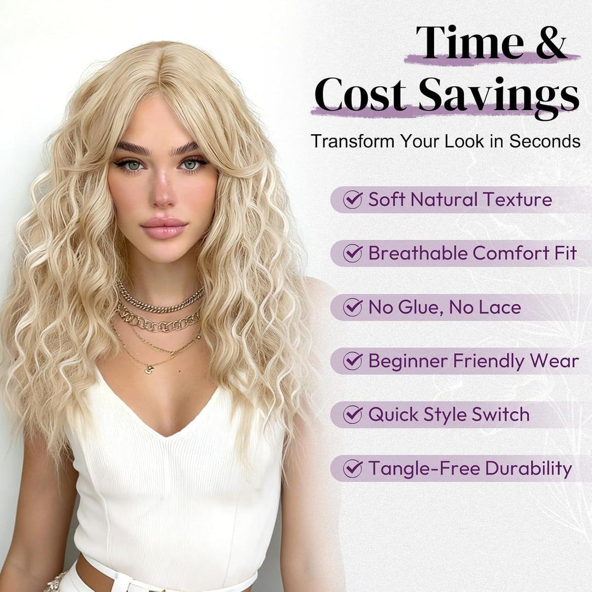 Blond Highlight Welle Perücke – Mittel Lang, 50cm, Synthetisch