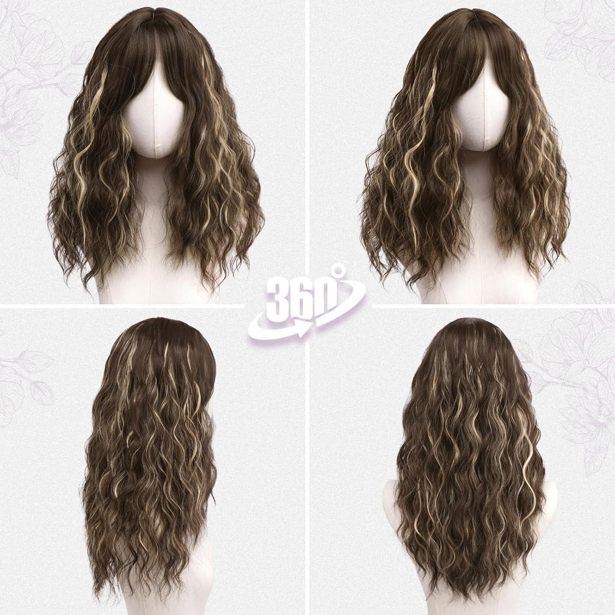 Lockige Balayage Blond Perücke – Mittel Lang mit Pony