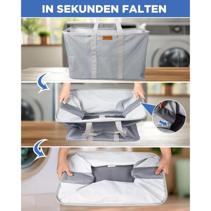 Faltbarer Wäschekorb 68L – Extra flach & Standfuß