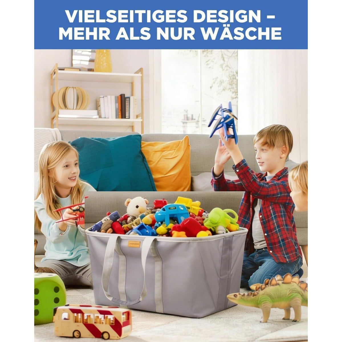 Faltbarer Wäschekorb 68L – Extra flach & Standfuß