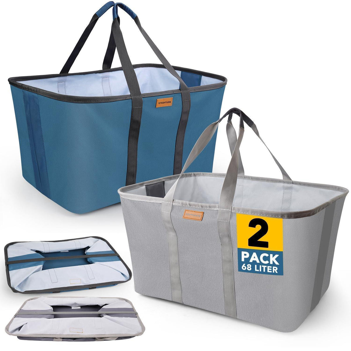 Faltbarer Wäschekorb 2er Set Blau/Grau – 68L, Platzsparend